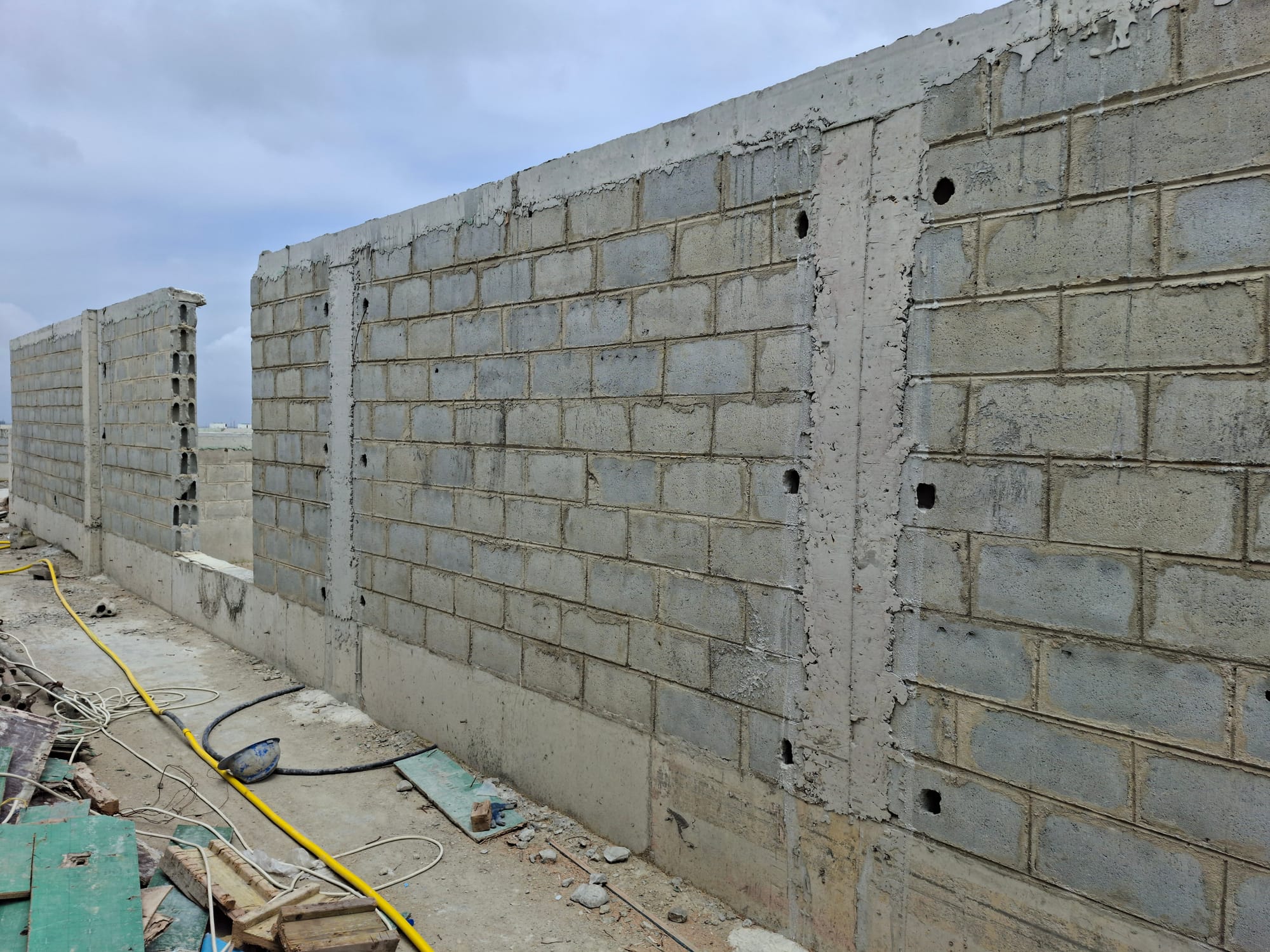 Reinforced blockwork walling completed on a Soapworth construction site